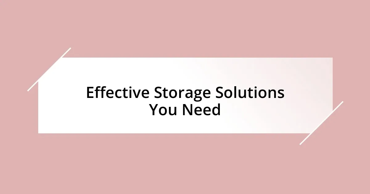 Effective Storage Solutions You Need